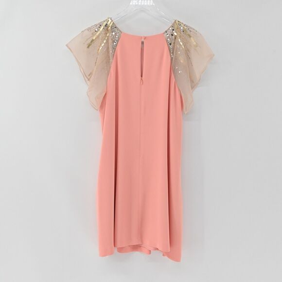 AIDAN MATTOX Dress Womens Size 14 Flutter Sleeve Embellished Beaded Sheath Peach - Picture 6 of 14